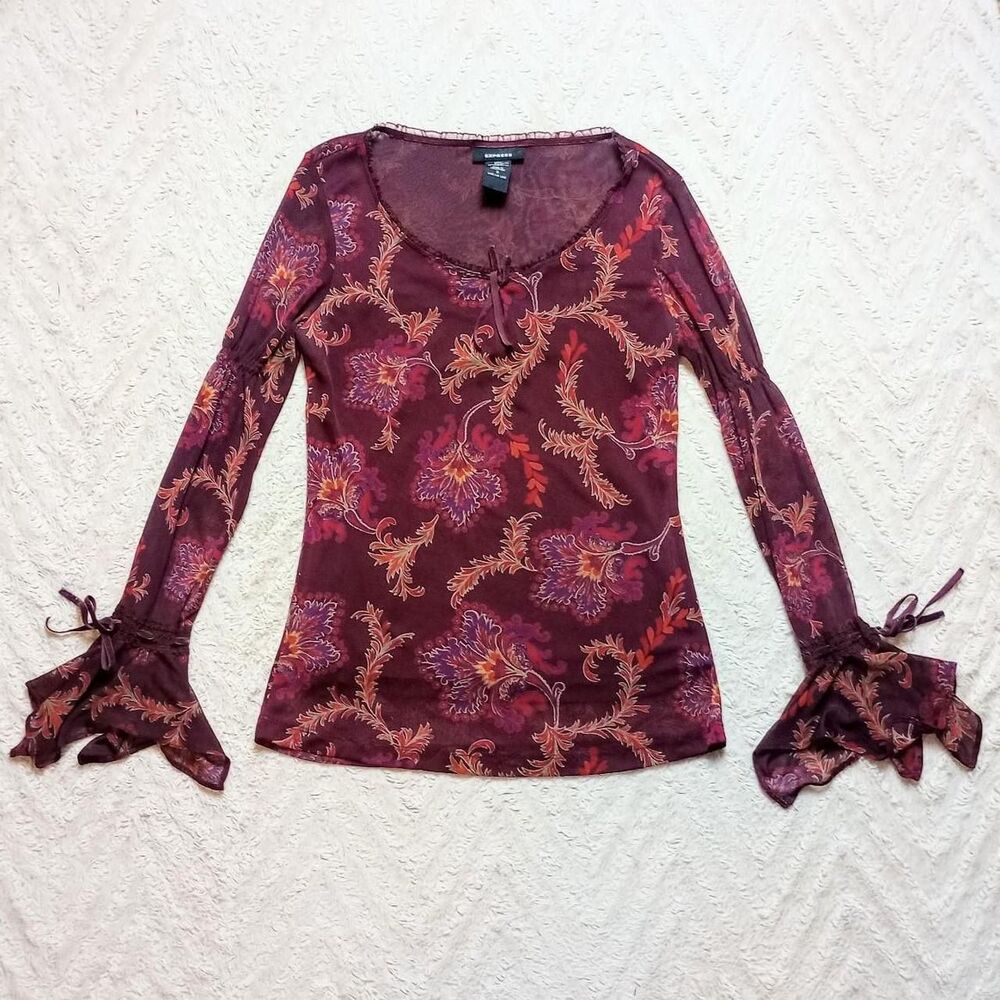 Y2K Floral Mesh Velvet Flared Fairygoth Top